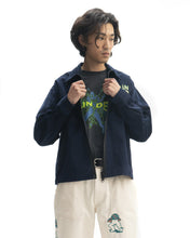 Load image into Gallery viewer, Mushroom Embroidered Full-Zip Corduroy Shirt Jacket - Navy