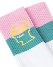 Load image into Gallery viewer, Striped Logo Head Socks - White/Teal/Pink
