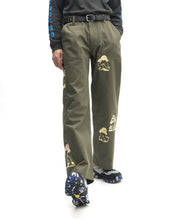 Load image into Gallery viewer, Mushroom Embroidery Herringbone Military Pant - Olive Drab
